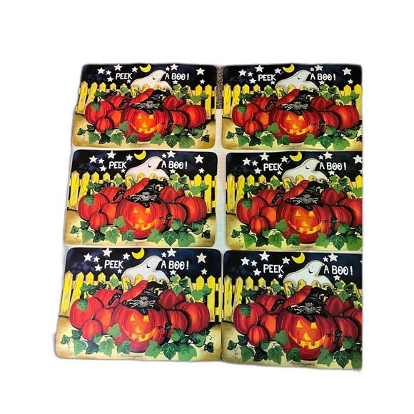 6 Halloween Placemats Laurie Korsgaden Peek A Boo Vntg Big Lots Vinyl 18" x 12"* - Picture 2 of 6